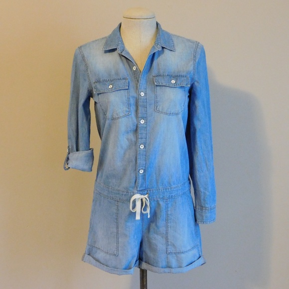 GAP Pants - GAP Long-Sleeved Chambray Romper Jumpsuit